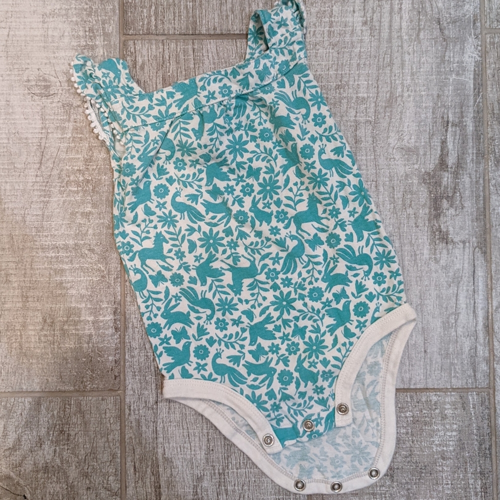 9M torquoise floral and woodland creatures onesie